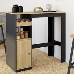 IDMARKET Table de bar AMERI avec placard et range bouteilles 2 personnes bois et noir