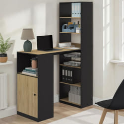 IDMARKET Bureau LUNG avec rangements et placard 2 personnes noir et bois