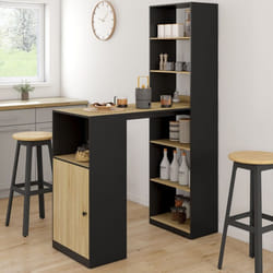 IDMARKET Table de bar LUNG avec rangements et placard 2 personnes noir et bois
