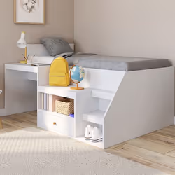 IDMARKET Lit combiné avec sommier bureau et rangement LEOPOLD 90 x 190 cm blanc