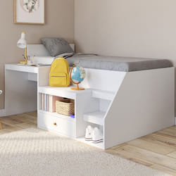 IDMARKET Lit combiné avec sommier bureau et rangement LEOPOLD 90 x 190 cm blanc