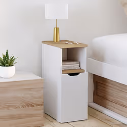 IDMARKET Lot de 2 tables de chevet ANOUK 1 porte avec niche blanc et bois