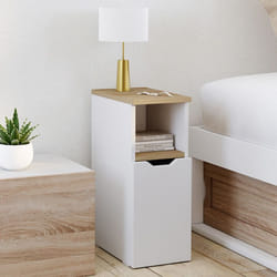 IDMARKET Lot de 2 tables de chevet ANOUK 1 porte avec niche blanc et bois