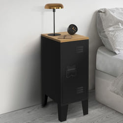 IDMARKET Lot de 2 tables de chevet étroites ESTER 1 porte métal noir plateau façon hêtre design industriel