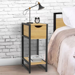 IDMARKET Lot de 2 tables de chevet DETROIT 1 tiroir avec tablette bois et métal noir design industriel