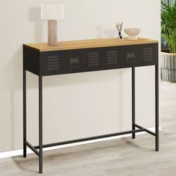 IDMARKET Console 1 tiroir ESTER métal noir plateau bois design industriel