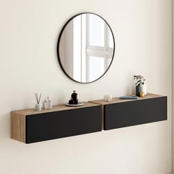 IDMARKET Lot de 2 consoles suspendues étagères murales ELYOS 1 porte bois et noir