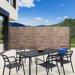 IDMARKET Paravent extérieur rétractable 180 x 400 cm motif pierre store latéral