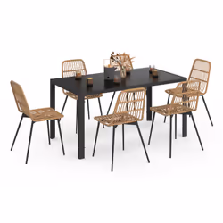 ID Market Summer, Beige, Noir, Rotin, Acier, Verre trempé, 6 siège(s), Extérieure, 150 cm, 80 cm