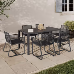 IDMARKET Salon de jardin ODESSA table 150 cm et 6 fauteuils cordage gris anthracite
