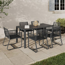 IDMARKET Salon de jardin ODESSA table 150 cm et 6 fauteuils cordage gris anthracite