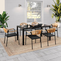 IDMARKET Salon de jardin MADEIRA table 150 cm et 6 chaises cordage et textilène noir et rotin clair