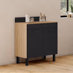 IDMARKET Buffet bas de cuisine 80 cm CINA plan de travail H.83 cm 2 portes + tiroir façon hêtre et noir