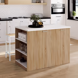 IDMARKET Ilot central TIBO 120 cm bois façon hêtre avec plan de travail terrazzo SIMONE