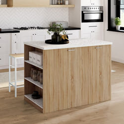 IDMARKET Ilot central TIBO 120 cm bois façon hêtre avec plan de travail terrazzo SIMONE
