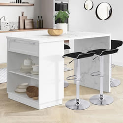 IDMARKET Ilot central mange-debout 4 personnes VITO 130 cm blanc et plateau marbre ALASKA