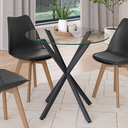 IDMARKET Table à manger ronde ALIX 4 personnes pied araignée noir et plateau verre 80 cm