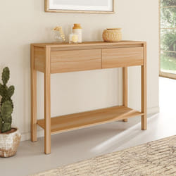 IDMARKET Console 2 tiroirs TOSCANE 1 étagère effet teck