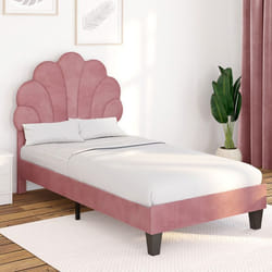 IDMARKET Lit simple coquillage 90 x 190 cm AMANDA avec sommier velours rose poudré