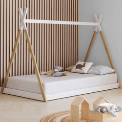 IDMARKET Lit tipi enfant 90 x 190 CM COME avec sommier bois et blanc