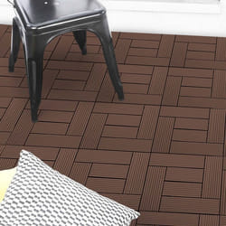 IDMARKET Lot de 5 dalles de terrasse mosaïque WODHY clipsables bois composite taupe 30 x 30 cm