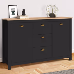 IDMARKET Buffet 130 cm ISIS campagne 2 portes et 3 tiroirs bois et noir