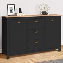 IDMARKET Buffet 130 cm ISIS campagne 2 portes et 3 tiroirs bois et noir