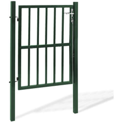 Portillon de jardin barreaudé 105 x 125 cm en acier vert avec serrure et poignée