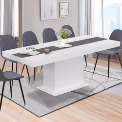 IDMARKET Table à manger extensible rectangle EDEN 6-10 personnes blanche et bande centrale grise 160-200 cm