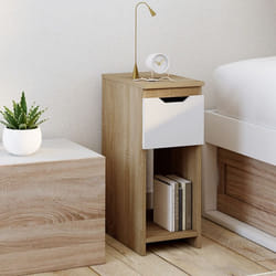IDMARKET Lot de 2 tables de chevet ANOUK 1 tiroir avec niche bois façon hêtre et blanc