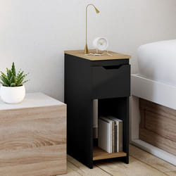 IDMARKET Lot de 2 tables de chevet étroites ANOUK 1 tiroir avec niche noir et bois