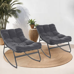 IDMARKET Lot de 2 fauteuils de jardin à bascule ARONA gris anthracite coussin gris