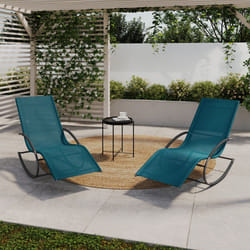 IDMARKET Lot de 2 chaises longues - transat de jardin à bascule MALAWI gris anthracite et toile bleu canard