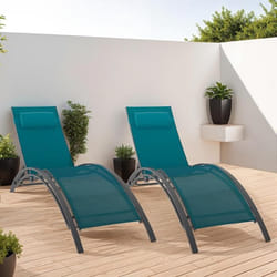IDMARKET Lot de 2 transats de jardin inclinables en acier HAVANE gris anthracite et toile bleu canard avec coussin