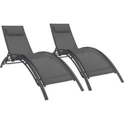 Lot de 2 transats de jardin inclinables en acier havane toile grise avec coussin