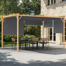IDMARKET Pergola édition exclusive effet bois toit rétractable 3x4 M et 4 stores gris anthracite