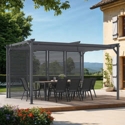 IDMARKET Pergola édition collector persienne toit rétractable 3x4M 4 pans modulables gris anthracite