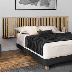 IDMARKET Tête de lit suspendue en lattes verticales ARIA 240 cm et étagères bois et noir
