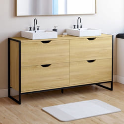 IDMARKET Meuble double vasque salle de bain DETROIT 4 tiroirs design industriel
