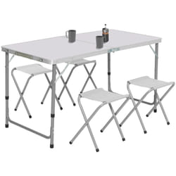 Table de camping pliante réglable en hauteur 120 cm et 4 tabourets blanc