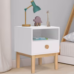 IDMARKET Table de chevet JACOB enfant 1 tiroir + 1 niche blanc et bois