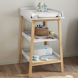 IDMARKET Table à langer MAHE avec 2 étagères façon hêtre et blanc