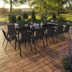 IDMARKET Salon de jardin MADRID table extensible 135-270 CM et 12 chaises empilables noir