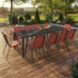 IDMARKET Salon de jardin MADRID table 240 CM et 10 chaises empilables terracotta