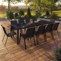 IDMARKET Salon de jardin MADRID table 240 CM et 10 chaises empilables noir