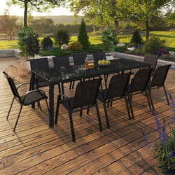 IDMARKET Salon de jardin MADRID table 240 CM et 10 chaises empilables noir