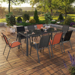 IDMARKET Salon de jardin MADRID table 190 cm et 8 chaises empilables mix color gris noir et terracotta
