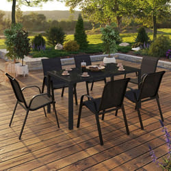 IDMARKET Salon de jardin MADRID table 150 CM et 6 chaises empilables noir