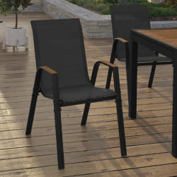 Lot de 4 Chaises de Jardin NOUMEA - Noir et Bois