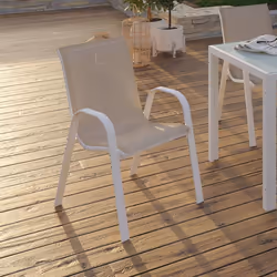 ID Market Lyma, Terrace, Solide, Siège respirant, Dossier grillagé, Acier, Textile, Beige, Blanc